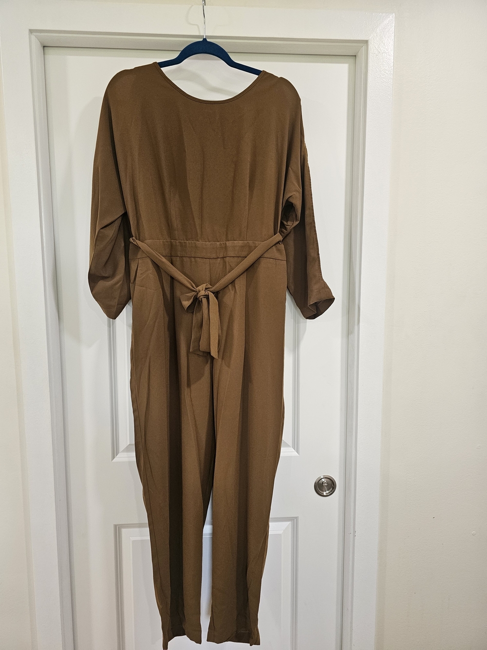 Forever 21 Brown Cold Shoulder 3/4 Sleeve Waist Tie Belted Jumpsuit XL